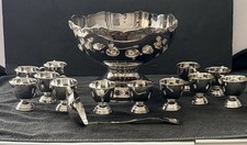 Vintage EP Nickel Silver Punch Bowl Set 12 Cups Ladle Ornate Silverplate picture