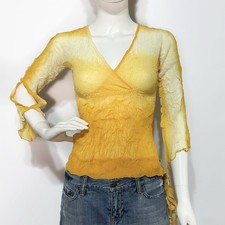 Vintage Y2K Rare Cache Yellow Ombre V neck  Blouse  XS picture
