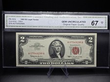 1963 $2 Dollar United States Note Red Seal Gem UNC. 67 C.G.A. FR-1513 Nice Note picture