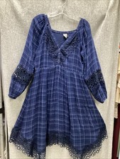 Anthropologie Akemi Kin Codie Plaid Handkerchief Dress Size 8 Blue DS43 picture