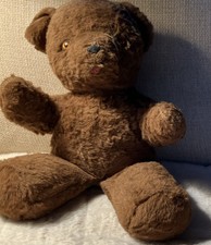 Vintage 1950s Teddy Bear Straw Stuffed Amber Ribbed Eyes Tongue OUT Excellent picture