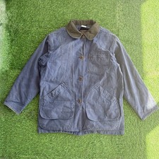 VTG L.L. Bean Blue Canvas Plaid Lined Barn Coat Jacket Women’s M Corduroy Collar picture