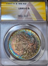 1880-O Morgan Silver Dollar ANACS MS62 Rainbow Toned Coin Toner $1 UNC BU picture