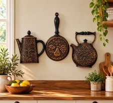 Vtg 1972 Homco Wall Decor Set (3) Teapot Frying Pan Pitcher #7261, 7262, 7263 picture
