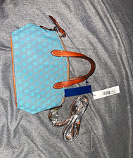 Dooney & Bourke Blue Logo Satchel Top Handle Bag Zip w/ Detachable Strap picture