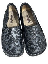 Alegria Womens Sz 36 6-6.5 Clogs Black Leather Silver Rose Comfort Shoes picture