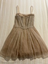 Vintage Marc Jacobs 100% Silk Beige Silver Star Sequin Dress Sz 2  picture