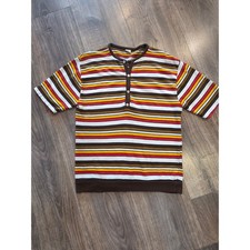 Vtg 60s 70s Towncraft Plus Penneys Striped Knit Henley Shirt Mens XL Mod Surf picture