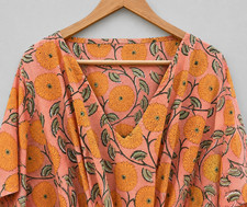 Indian Vintage 100% Cotton Long Beach Maxi Kaftan Dress One Size Caftan Kimono picture