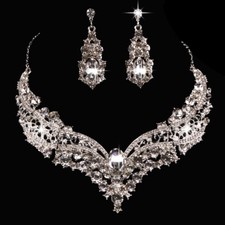 Fashion Bridal Wedding Cut Crystal Cubic Necklace Earring Jewelry Set Prom Party picture
