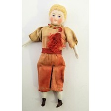 Antique Early German Parian Dollhouse Miniature Boy In Original Clothes 4 3/4
