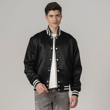 Zapris Full Black Satin JACKET Letterman Bomber Varsity Style Jacket Unisex picture