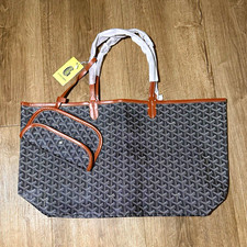 Goyard Women’s Goyardine Tote Bag Black/Gray/Brown Leather Trim w/ Pouch picture