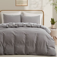 100% Washed Cotton Duvet Cover Set, Light Grey picture
