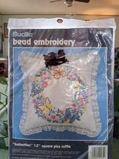 Vintage 12' Bucilla Bead Embroidery Pillow Kit-NO PILLOW FORM-Lace-Crafts-(S+D) picture
