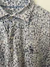 Johnnie-O Tailgater Polo Mens L White Navy Print The Cape Club Golf Shirt picture