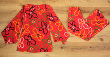 VTG Women's 60s 2 Pc Red Abstract Floral Bell Sleeve Top & Pants Set S/M 1960s picture