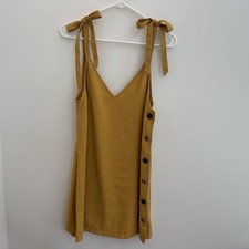 Women’s Topshop Mustard Yellow Mini Dress V Neck Bow Straps & Side Button Detail picture
