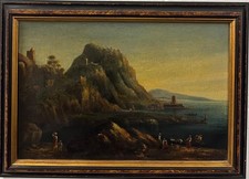 Italian School (19 TH Cen-ry) : Fisherfolk On The Neapolitan Coast , Oil picture