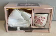 Hana-Emi Sakura Tea Bowl & Chopsticks Gift Set | Ceramic Ai | Made in Japan picture