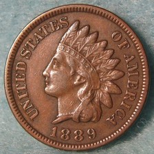 1889 Indian Head Penny Small Cent With Liberty & Diamonds Old US Coin #219 picture
