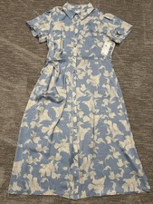 Nordstrom Rack Dress Womens Large Blue White Floral Button Shirt Midi Belted picture