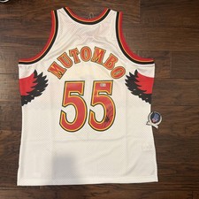 Dikembe Mutombo signed M&N Authentic 1996-97 Atlanta Hawks Home White Jersey BGS picture