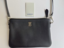 Burberry Authentic Peyton Leather TB Logo Crossbody Bag Purse Black MadeIn Italy picture