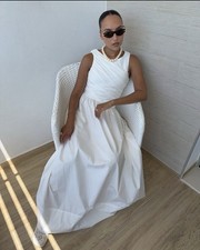 DISSH Alexandra Hybrid Maxi Dress White Ruched Maxi Asym Size 8 Euro Summer picture