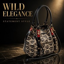 Marino Orlandi Designer-inspired Black & Beige Snake Print leather Tote picture