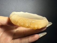 60mm Natural Mongolian Jade Bangle/Shetei Cui/Hand Carved Blossom with Bamboo picture