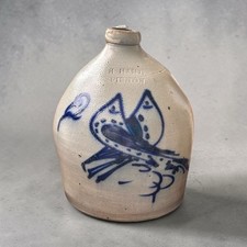 Antique S Hart Fulton New York Two Gallon Jug cobalt birds decoration picture