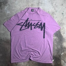 Stussy Stock Pigment Dyed T-Shirt Size L Purple Graphic Logo picture