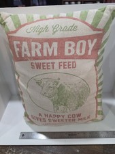 Vintage Farm Boy Sweet Feed Sack Pillow Cow Dairy Farmhouse Decor 16x16 picture
