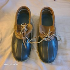 LL Bean Low Moc Reg $99.95 Womens-8M Tan Leather/Brown Rubber   Exc Condition  picture
