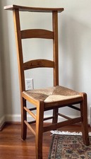 19th Century French (Normandy) Beech Wood & Rush Prie-Dieu High Back Chair READ- picture
