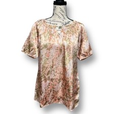 New Talbots Pink Satin Floral Ruffle Neck Blouse Romantic Cottagecore Petite S picture
