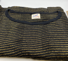 Vintage Edith A Miller Metallic Knit Black & Gold Stripe Dress - Size M picture
