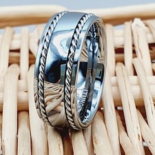 Braided Tungsten Ring Silver Tungsten Wedding Band Rope inlay Men's Wedding Ring picture