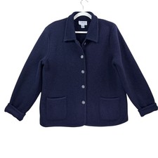 Talbots Jacket Women PM Navy Blue 100% Wool Button Up Lightweight Petite Medium picture