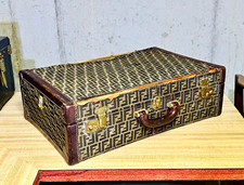 Vintage FENDI FF Zucca Monogram Suitcase 23” Travel Case Brown Leather Trim picture