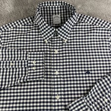 Brooks Brothers Original Polo Shirt Mens Large Navy Gingham Supima Cotton Oxford picture