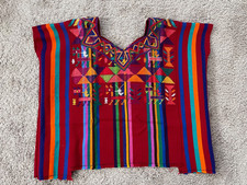 Vintage Handwoven Guatemalan Huipil Blouse – Vibrant Rainbow Stripes & Geometric picture