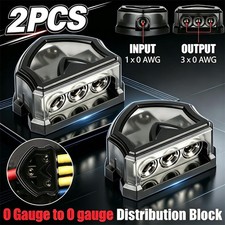 2PCS 3 Way 0 Gauge Input to 0 Gauge Output Power Ground Distribution Block Set picture