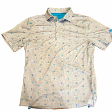 johnnie-O Mens Gray/Blue All-Over Print Polo Short Sleeve Embroidered Logo M picture