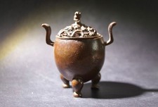 Qing Dynasty Chinese Bronze Tripod Incense Censer Pierced Lid Certified  picture