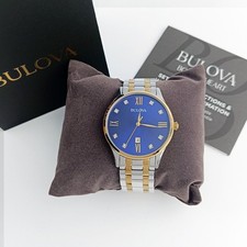 Bulova Men Marine Star 98D130 Blue/Gold Dial Quartz Chronograph Watch 40MM picture