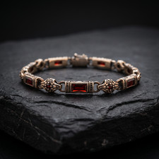 925 Sterling Silver Ruby Stone Men's Bracelet, Handmade Mens Bracelet picture