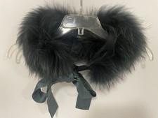 Brooks Brothers Green Genuine Finnish Raccoon Fur Scarf With Silk Ribbon Tie picture