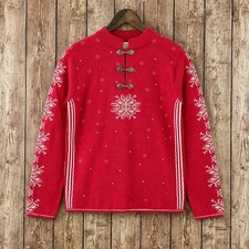 Caamaño Red 100% Alpaca Nordic Snowflake Clasp Sweater Womens Medium Peru picture